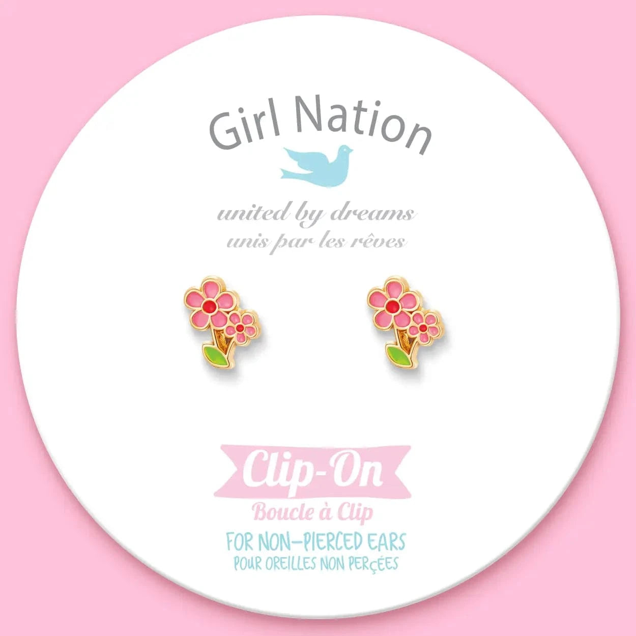 Clip On Cutie Earrings- Little Pink Flower Girl Nation Bracelets Lil Tulips