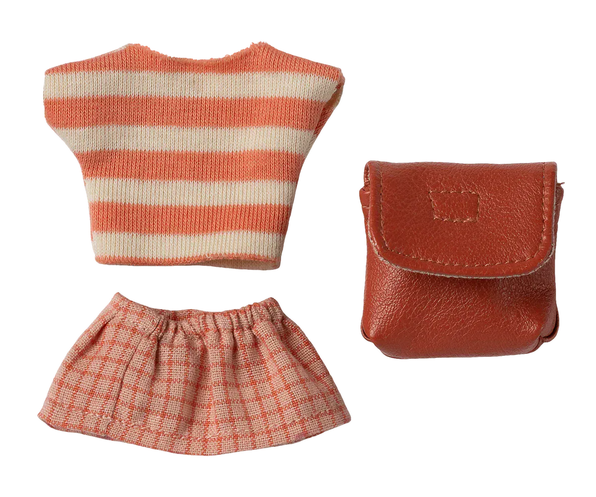 Clothes and bag, Big sister mouse - Coral Maileg Lil Tulips