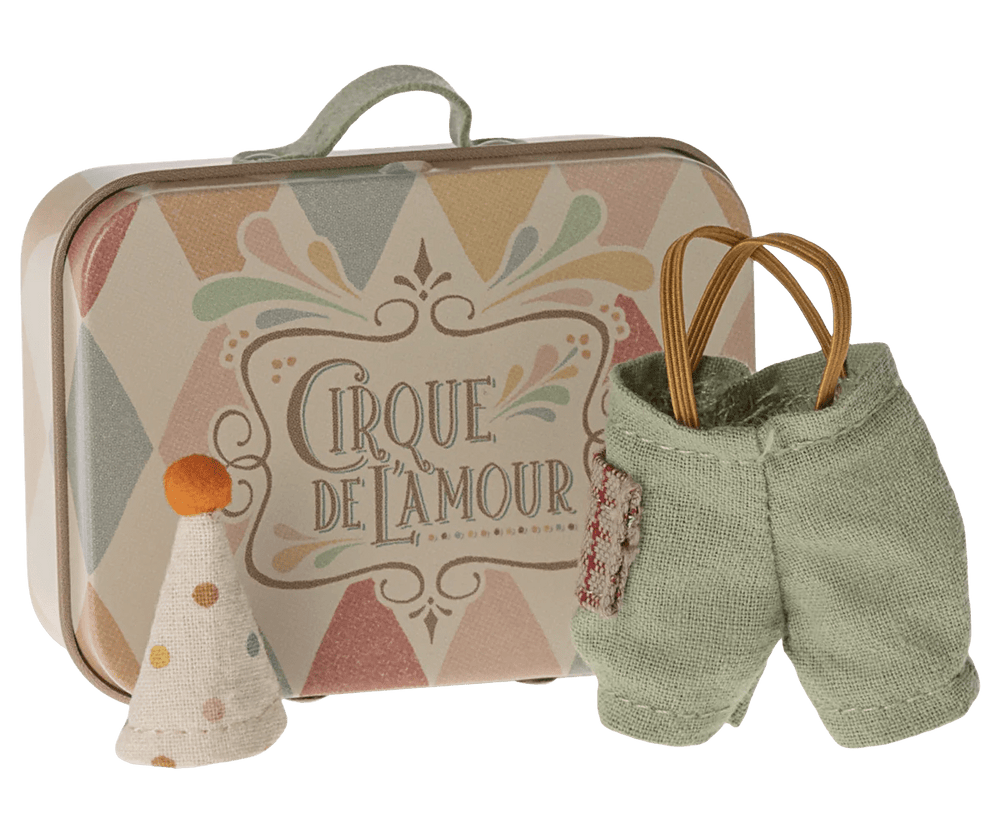 Clown Clothes in Suitcase, Little Brother Mouse Maileg Lil Tulips