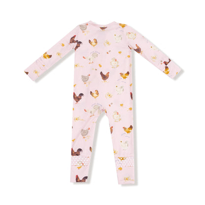 Collector Chickens  PINK - 2 Way Zipper Romper Angel Dear Lil Tulips