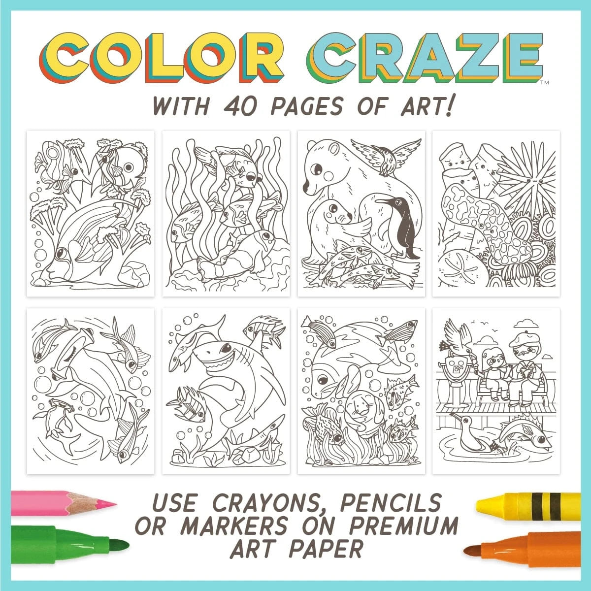 Color Craze Coloring Book - Ocean Pals Bright Stripes Lil Tulips