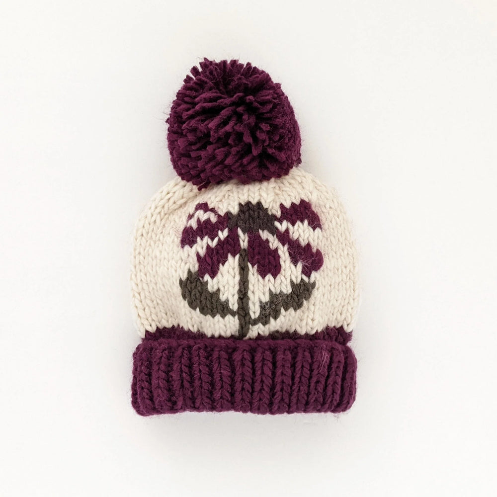 Coneflower Plum Knit Beanie Hat