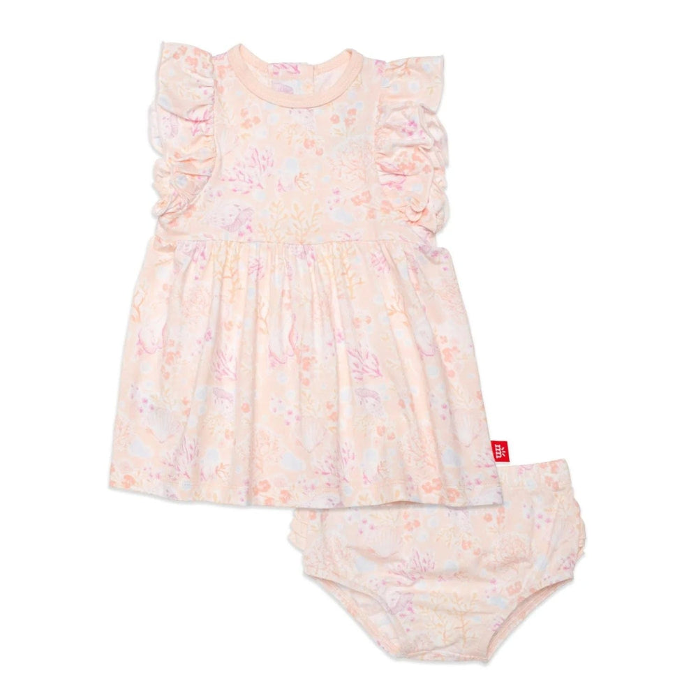 Coral Floral Modal Magnetic Dress + Diaper Cover Set Magnetic Me Lil Tulips