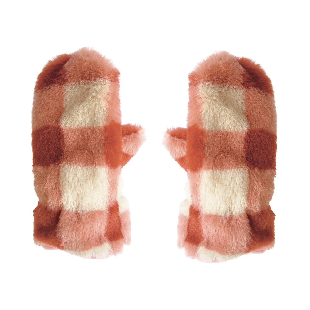 Coral Furry Checked Mittens (3-6 Years) Rockahula Kids Lil Tulips