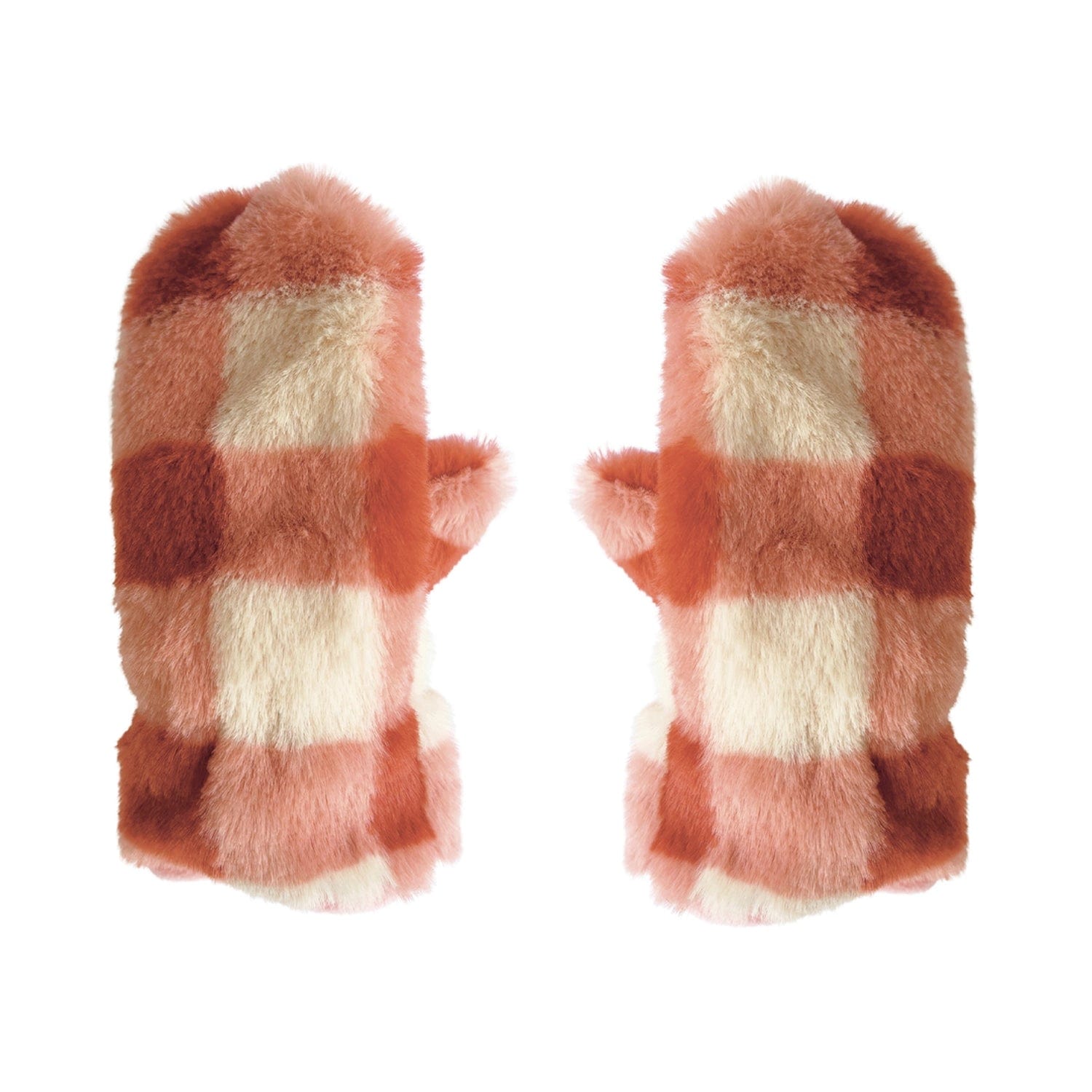 Coral Furry Checked Mittens (3-6 Years) Rockahula Kids Lil Tulips