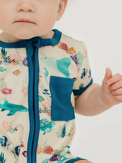 Coral Reef Bamboo Baby Shortie Romper Emerson and Friends Baby & Toddler Clothing Lil Tulips
