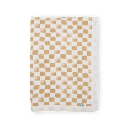 Cotton Muslin Baby Quilt - Adobe Checker Little Unicorn Lil Tulips