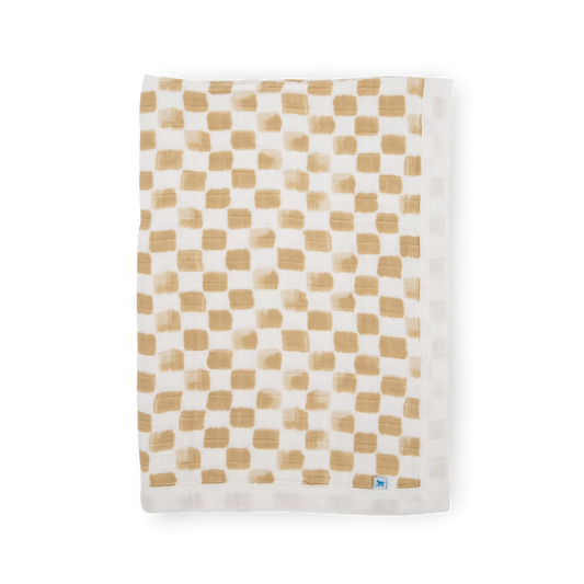 Cotton Muslin Baby Quilt - Adobe Checker Little Unicorn Lil Tulips