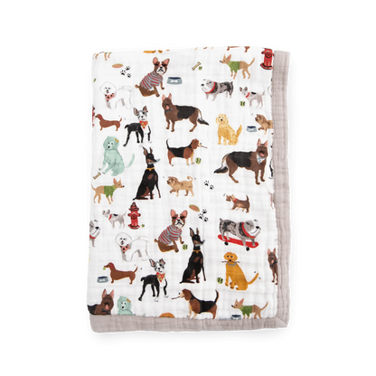 Cotton Muslin Baby Quilt - Woof Little Unicorn Lil Tulips