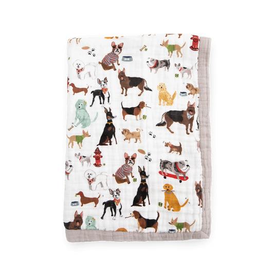 Cotton Muslin Baby Quilt - Woof Little Unicorn Lil Tulips