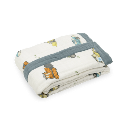 Cotton Muslin Baby Quilt - Work Trucks Little Unicorn Lil Tulips