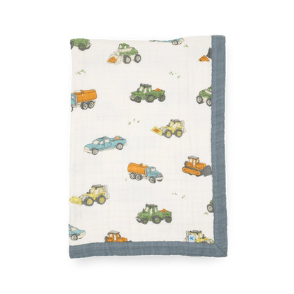 Cotton Muslin Baby Quilt - Work Trucks Little Unicorn Lil Tulips