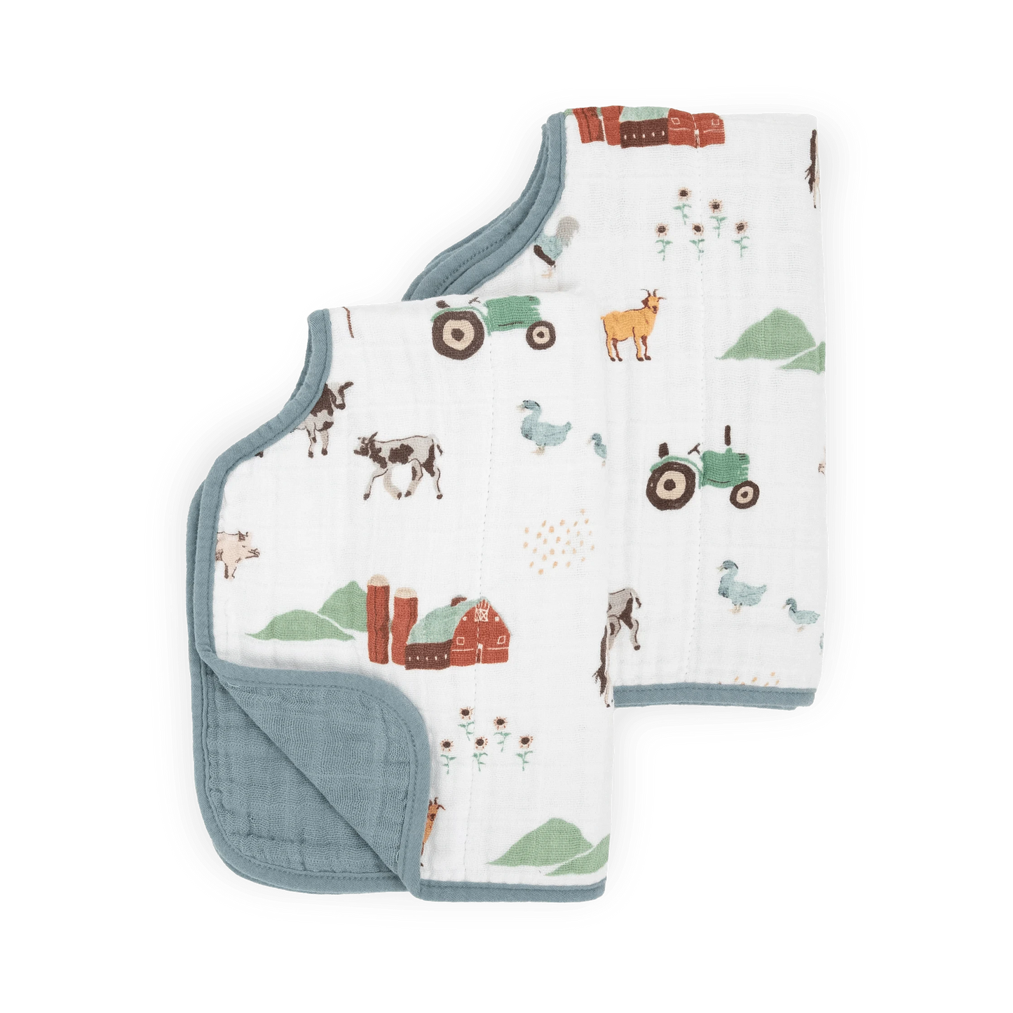 Cotton Muslin Burp Cloth 2 Pack - Farmyard Little Unicorn Lil Tulips
