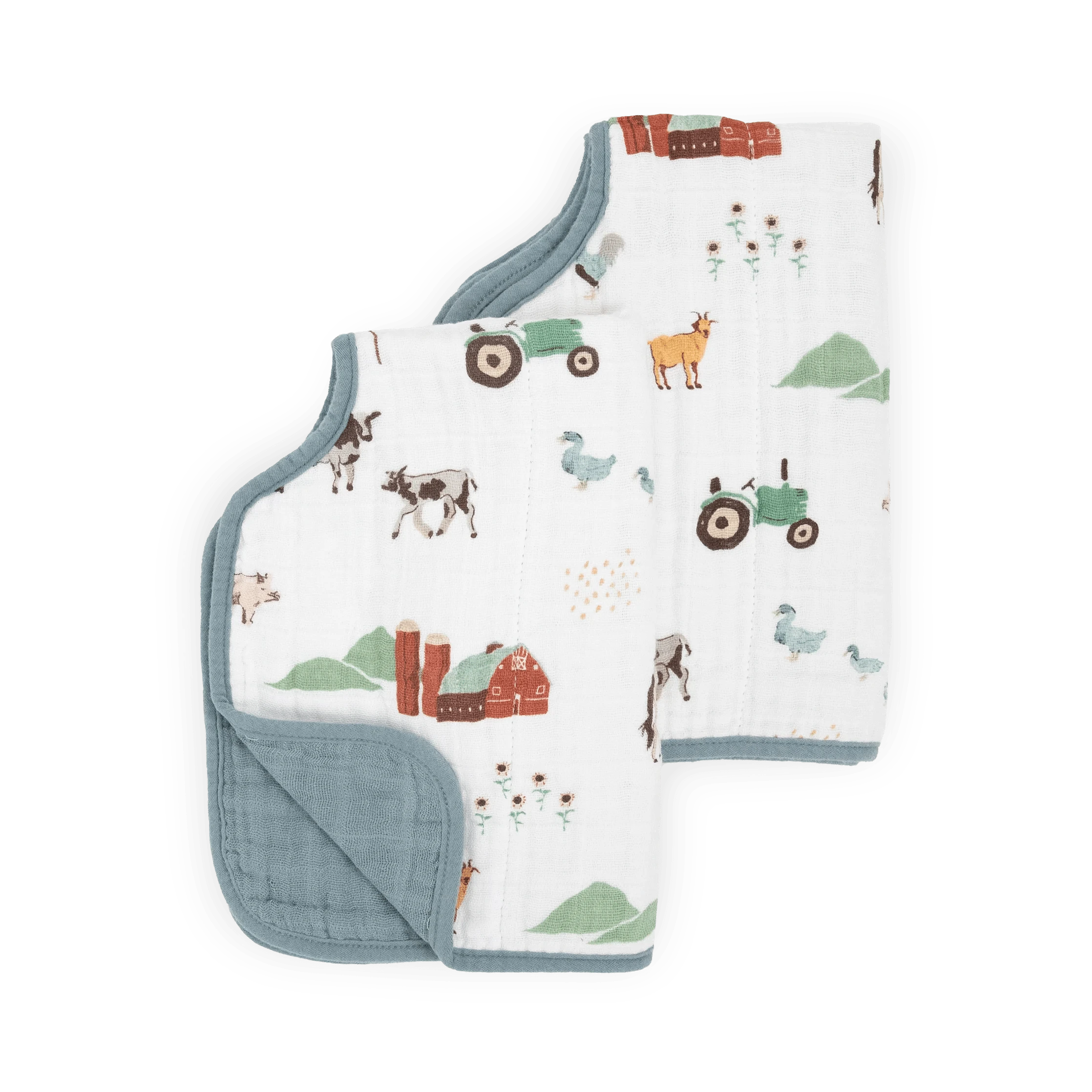 Cotton Muslin Burp Cloth 2 Pack - Farmyard Little Unicorn Lil Tulips