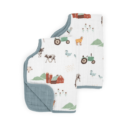 Cotton Muslin Burp Cloth 2 Pack - Farmyard Little Unicorn Lil Tulips