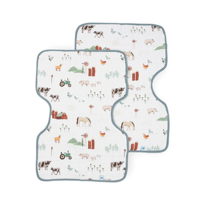 Cotton Muslin Burp Cloth 2 Pack - Farmyard Little Unicorn Lil Tulips