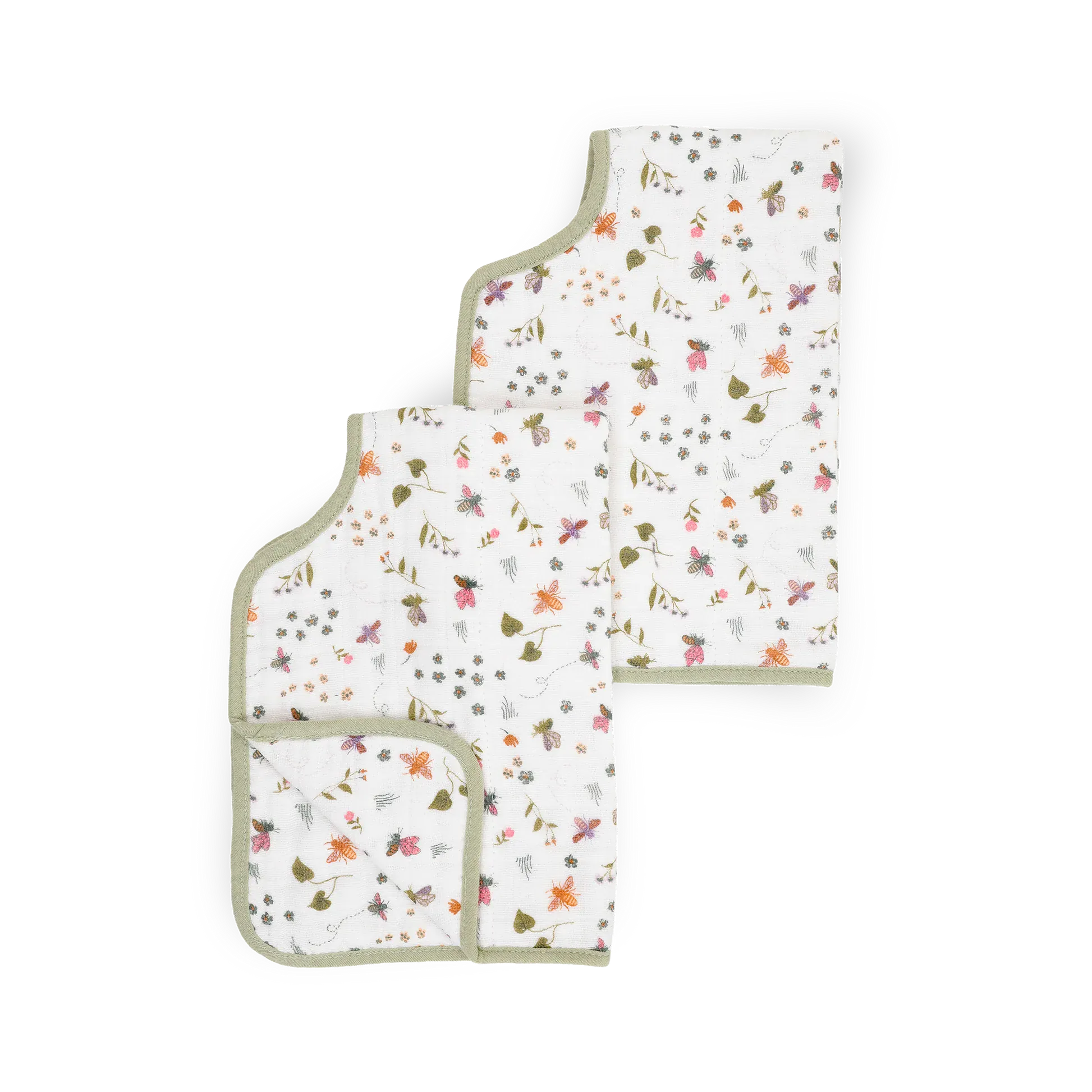 Cotton Muslin Burp Cloth 2 Pack - Garden Bees Little Unicorn Lil Tulips