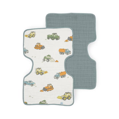 Cotton Muslin Burp Cloth 2 Pack - Work Trucks Little Unicorn Lil Tulips