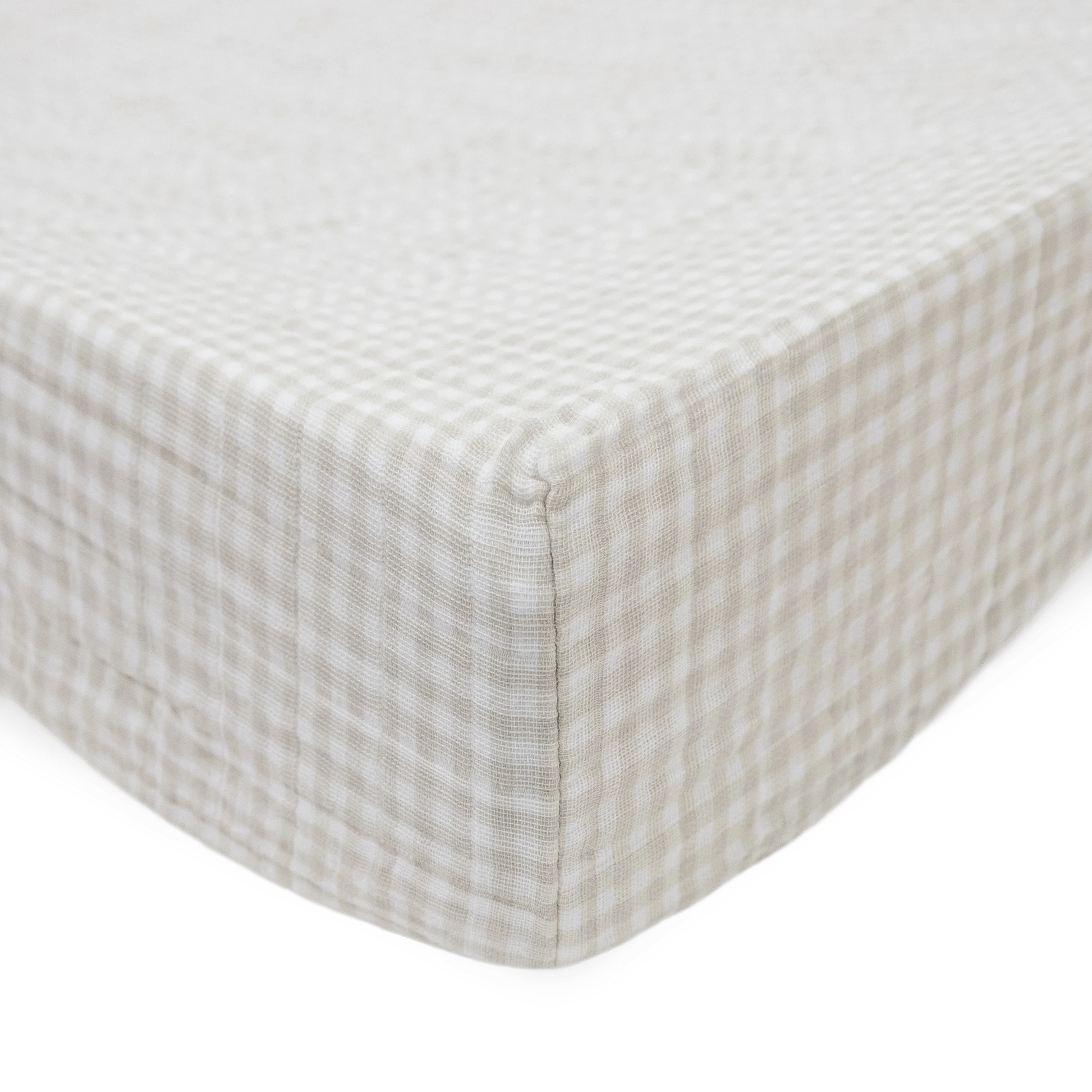 Cotton Muslin Changing Pad Cover - Tan Gingham Little Unicorn Lil Tulips