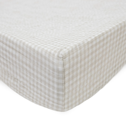 Cotton Muslin Changing Pad Cover - Tan Gingham Little Unicorn Lil Tulips