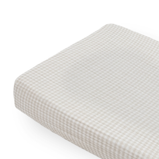 Cotton Muslin Changing Pad Cover - Tan Gingham Little Unicorn Lil Tulips