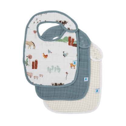 Cotton Muslin Classic Bib 3 Pack - Farmyard Little Unicorn Lil Tulips