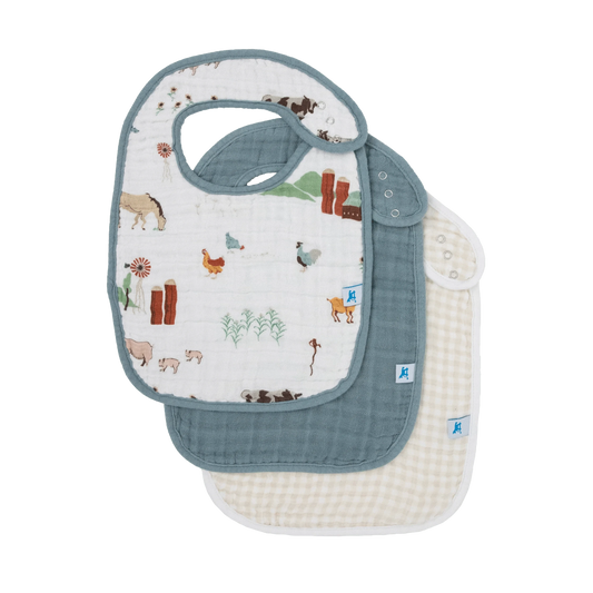 Cotton Muslin Classic Bib 3 Pack - Farmyard Little Unicorn Lil Tulips