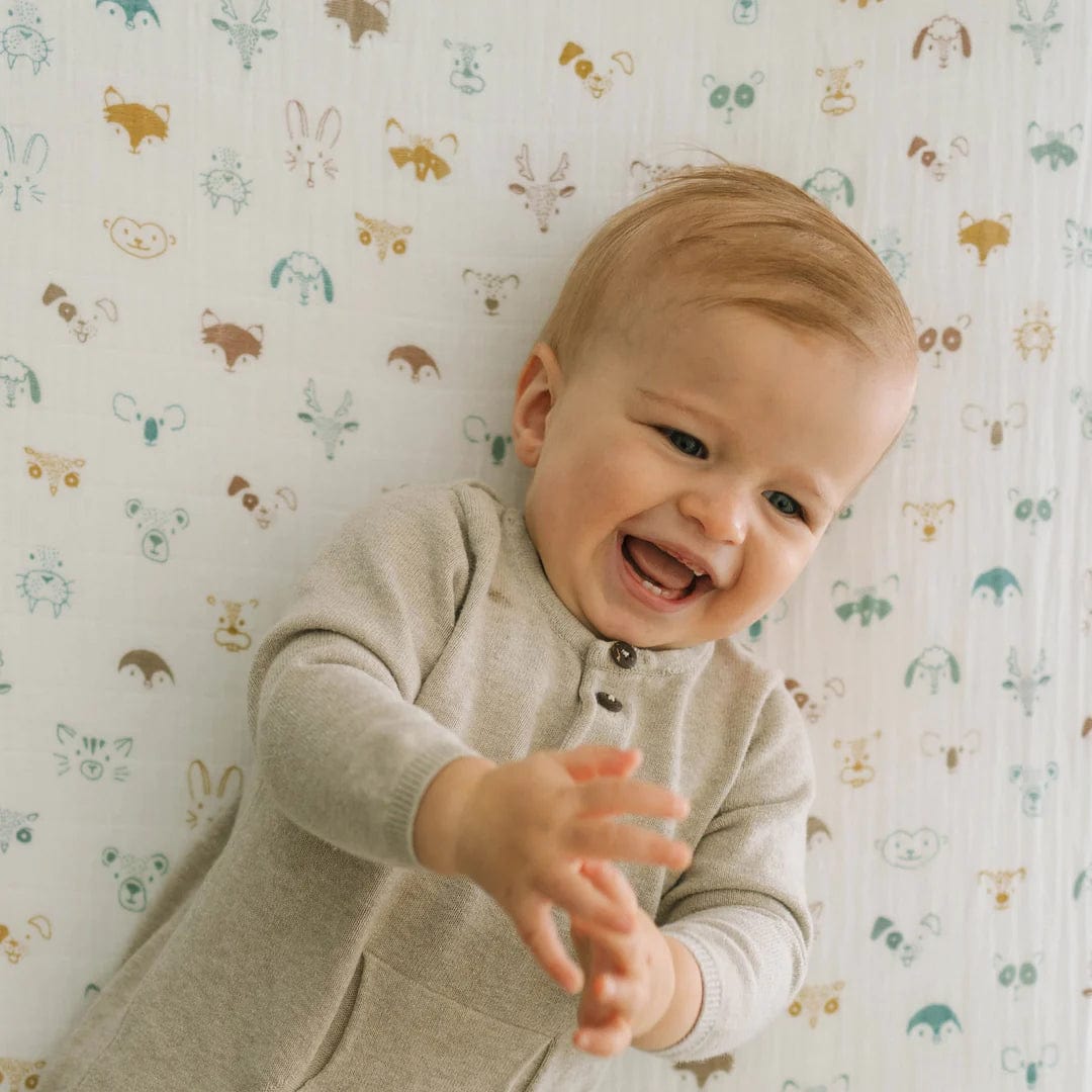 Little unicorn taupe cross crib sheet 2025