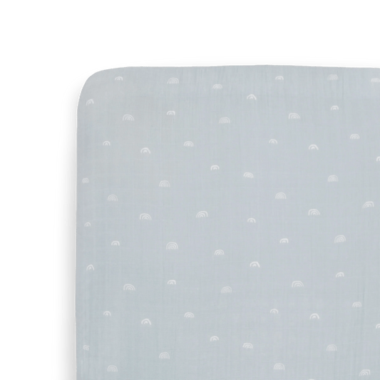 Cotton Muslin Crib Sheet - Blue Rainbow Little Unicorn Lil Tulips