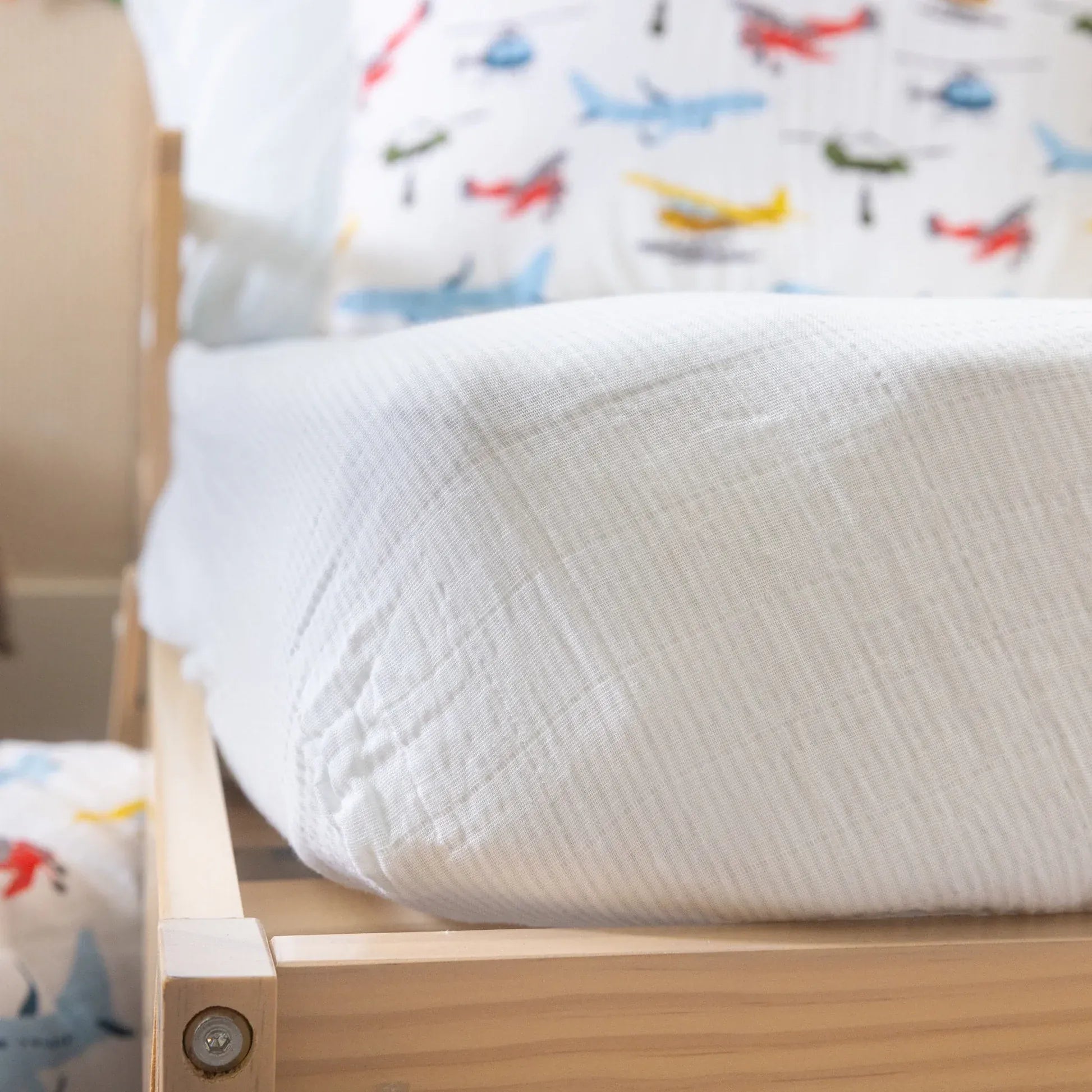 Cotton Muslin Crib Sheet - Pale Pinstripe Little Unicorn Lil Tulips