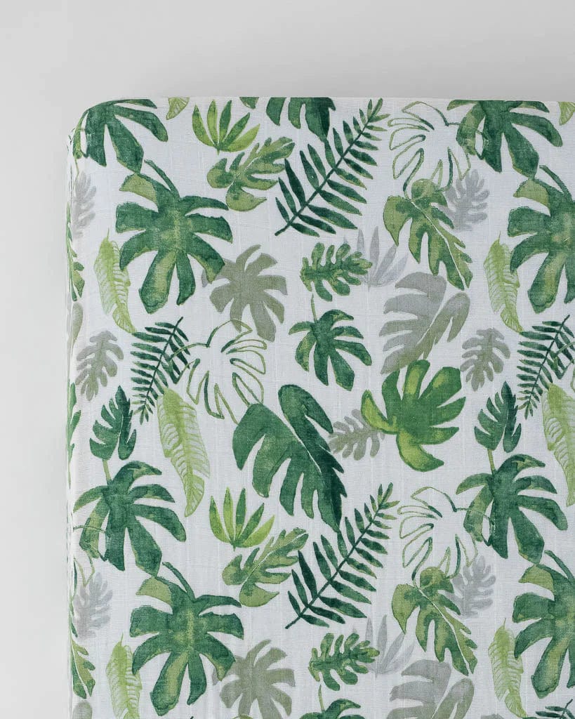 Cotton Muslin Crib Sheet - Tropical Leaf Little Unicorn Lil Tulips