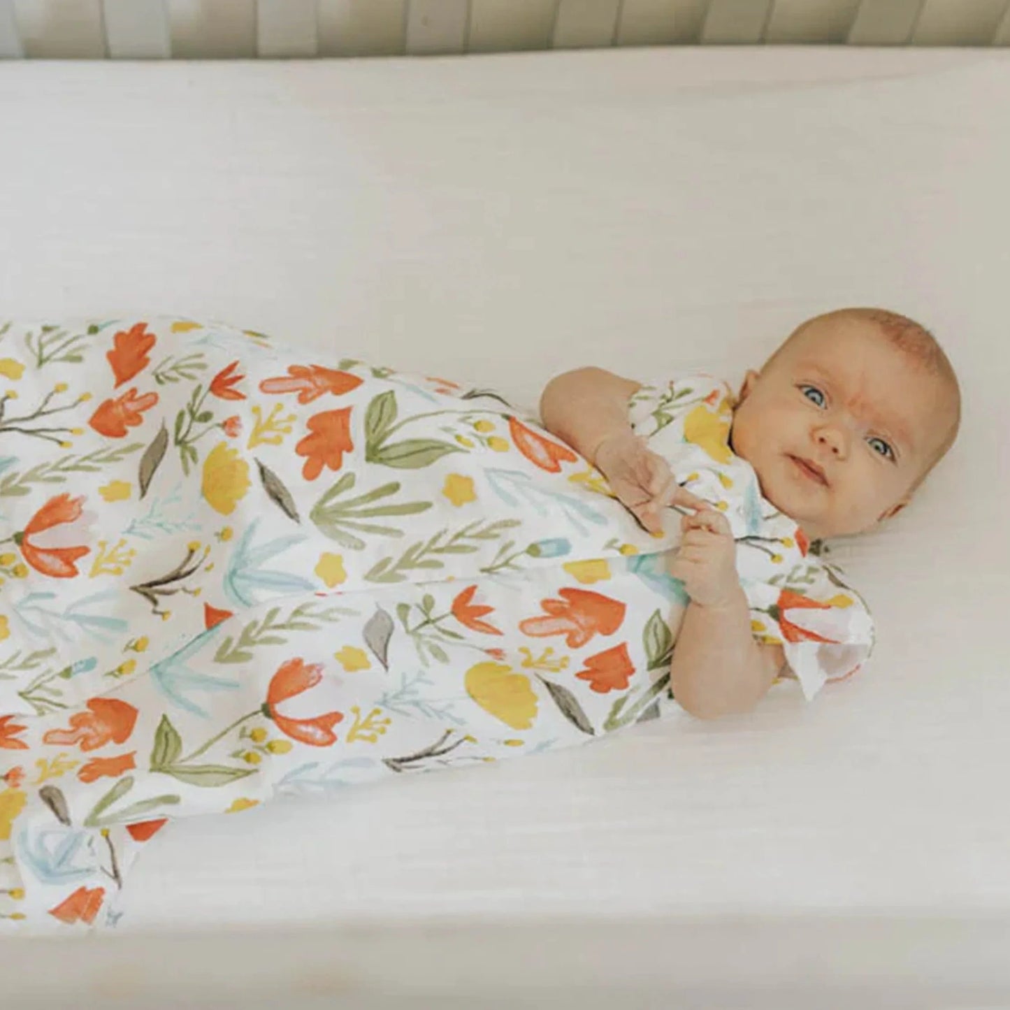 Cotton Muslin Crib Sheet - White Little Unicorn Lil Tulips