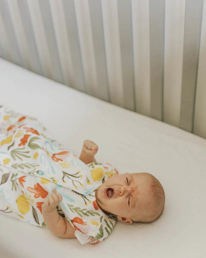 Cotton Muslin Crib Sheet - White Little Unicorn Lil Tulips