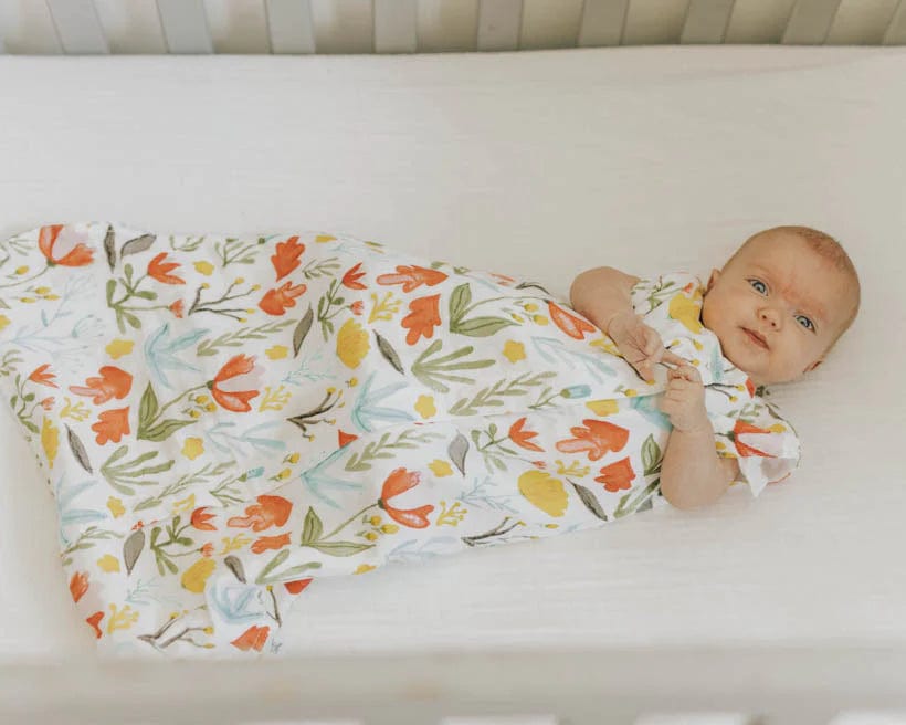 Cotton Muslin Crib Sheet - White Little Unicorn Lil Tulips