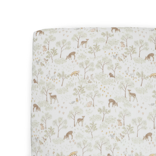 Cotton Muslin Crib Sheet - Woodland Friends Little Unicorn Lil Tulips