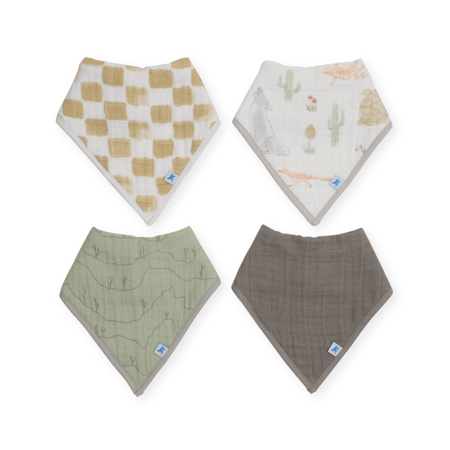 Cotton Muslin + Fleece Bandana Bib 4 Pack - Adobe Checker Little Unicorn Lil Tulips