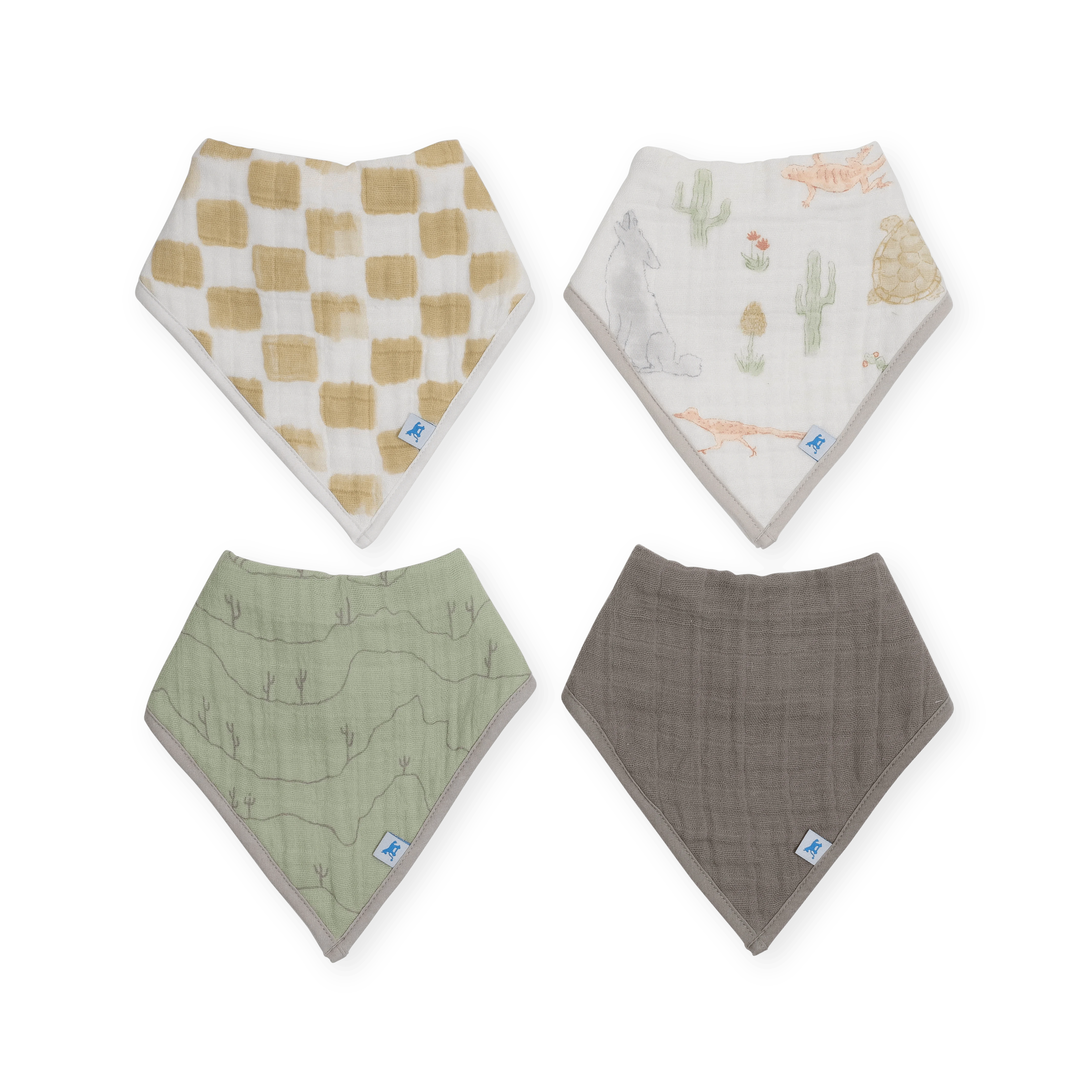 Cotton Muslin + Fleece Bandana Bib 4 Pack - Adobe Checker Little Unicorn Lil Tulips