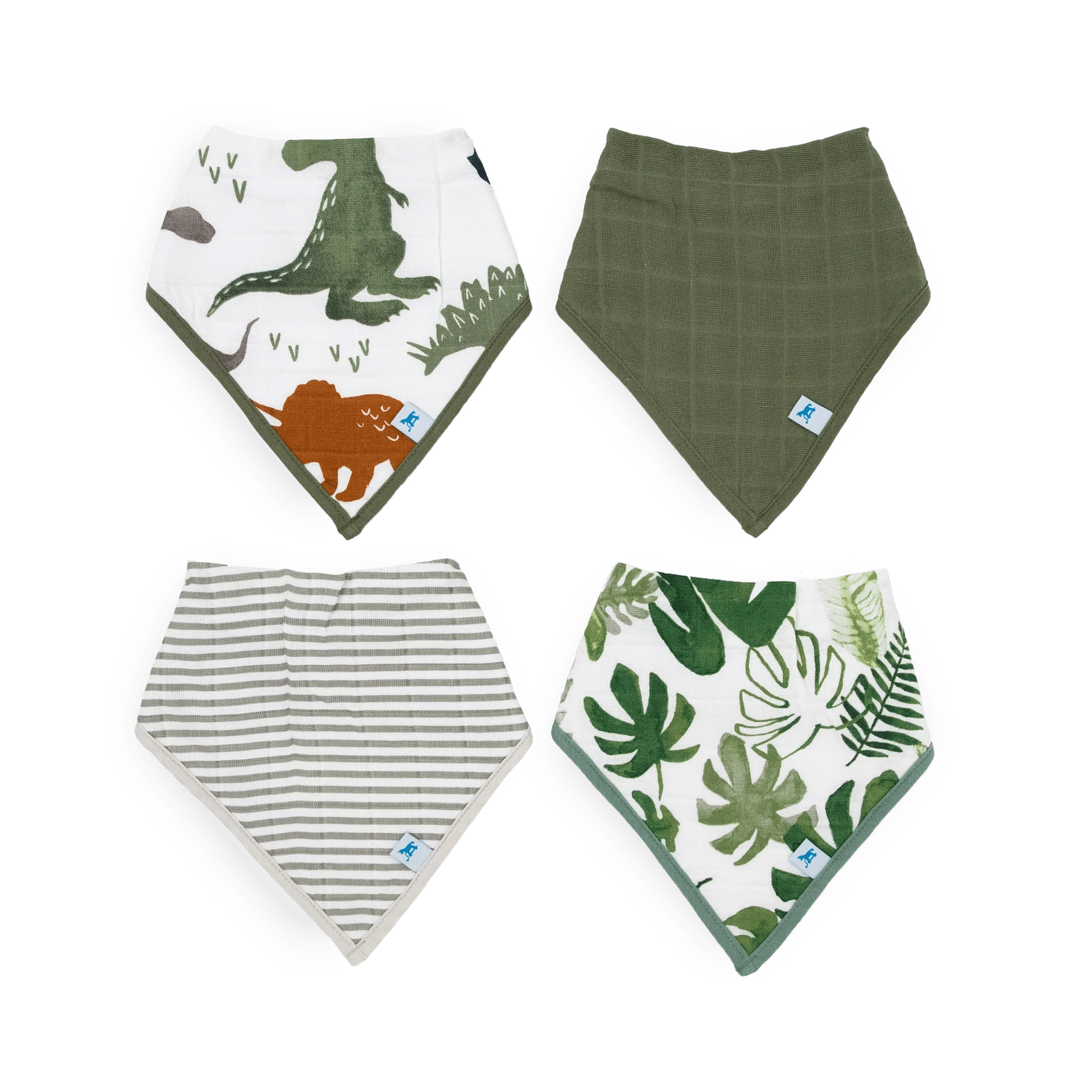 Cotton Muslin + Fleece Bandana Bib 4 Pack - Dino Friends Little Unicorn Lil Tulips