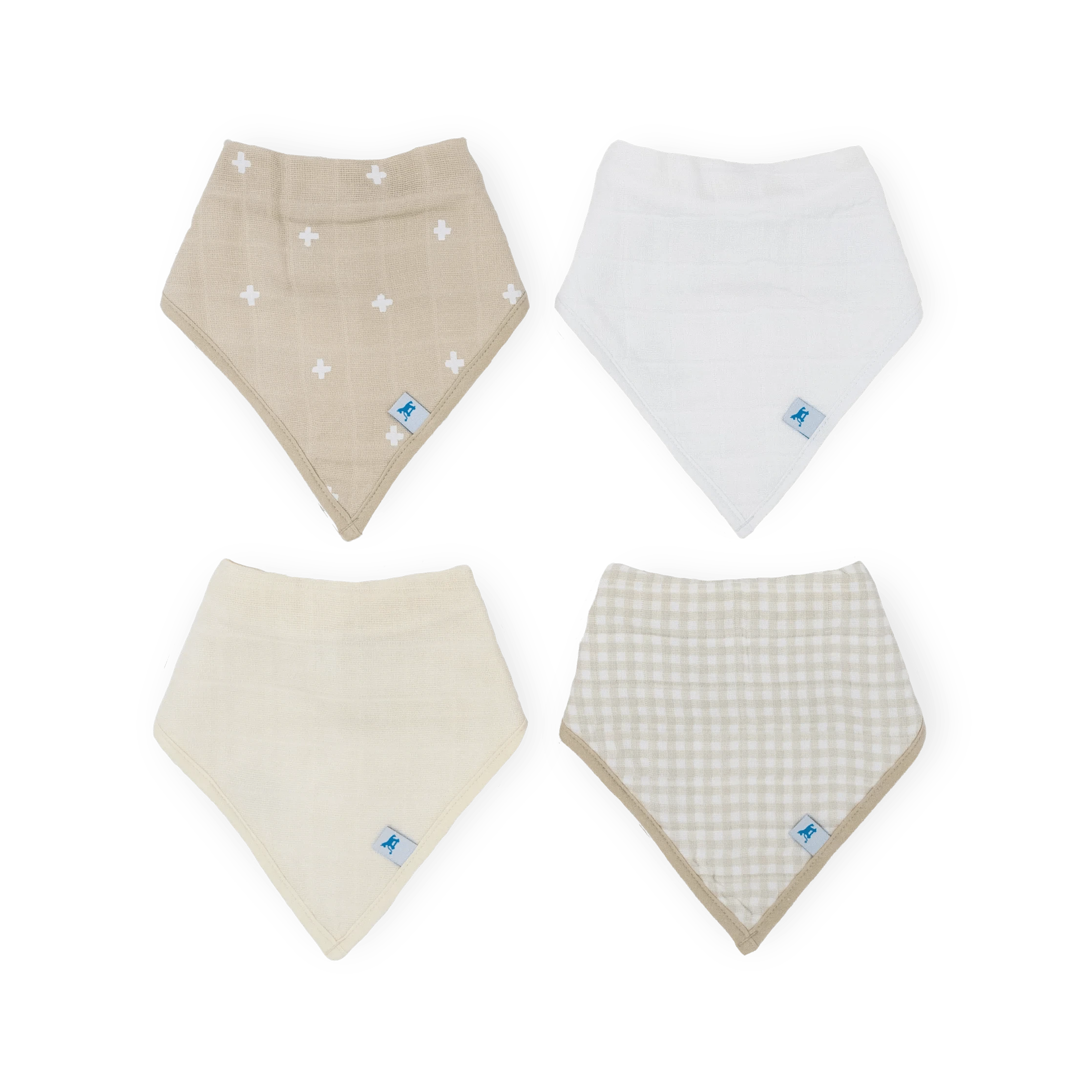 Cotton Muslin + Fleece Bandana Bib 4 Pack - Taupe Cross Little Unicorn Lil Tulips