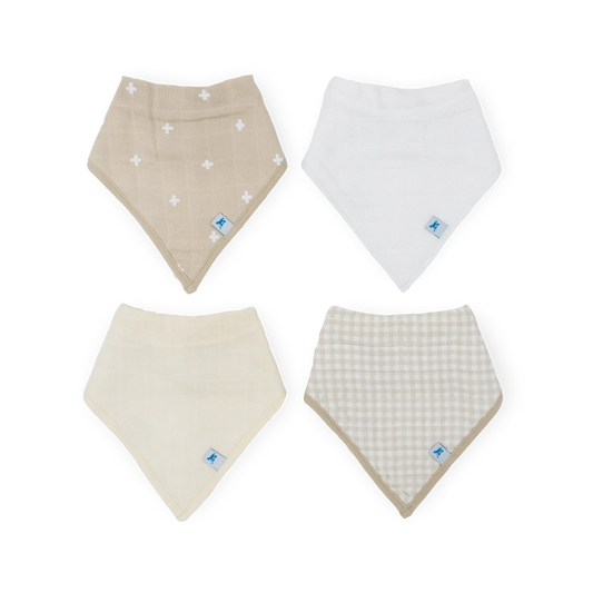 Cotton Muslin + Fleece Bandana Bib 4 Pack - Taupe Cross Little Unicorn Lil Tulips