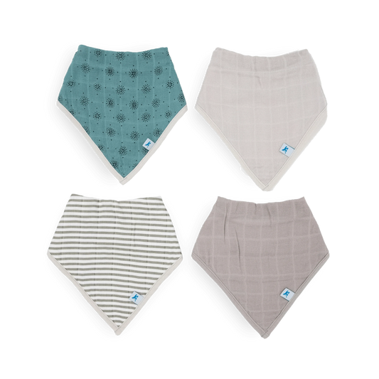 Cotton Muslin + Fleece Bandana Bib 4 Pack - Wallflower Little Unicorn Lil Tulips