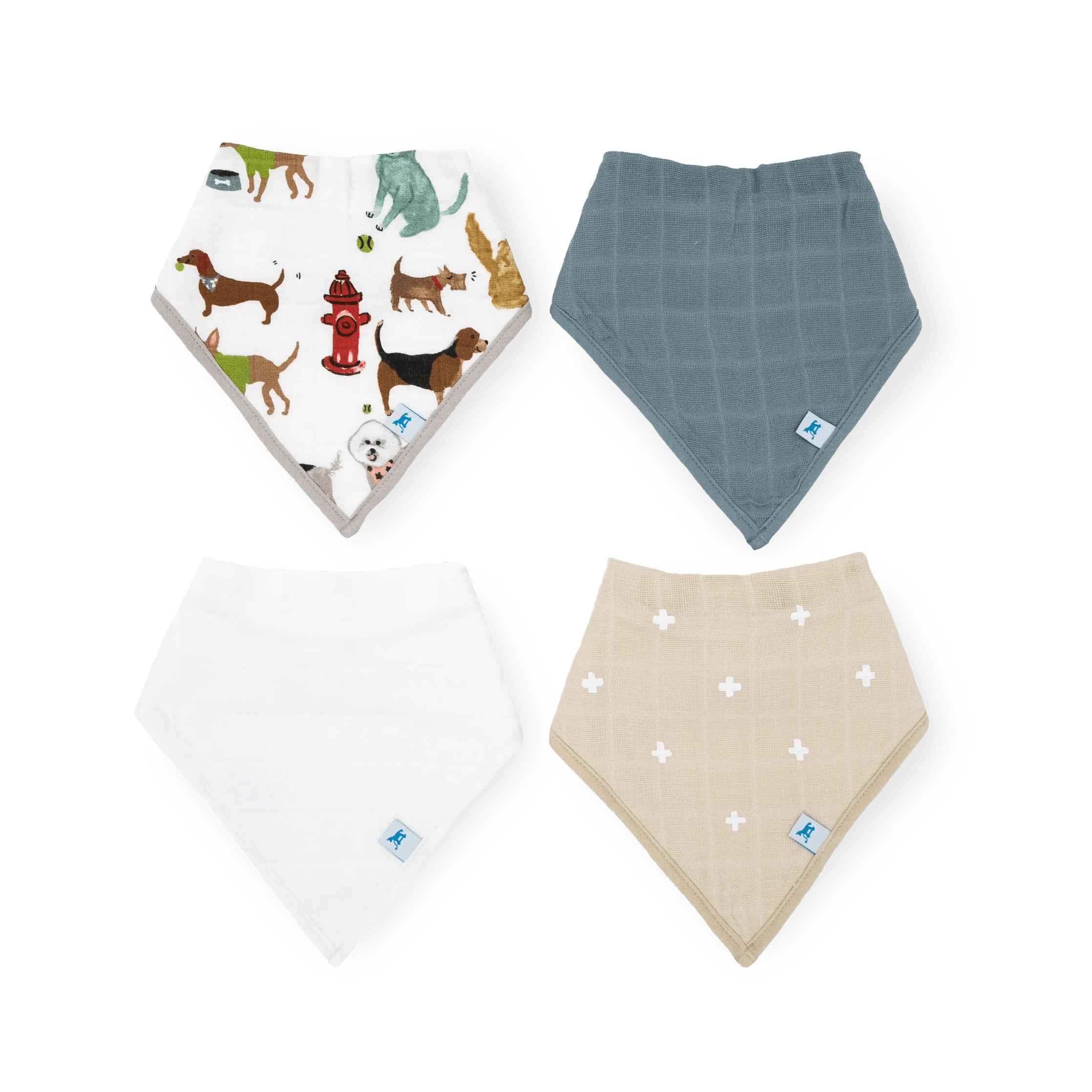 Cotton Muslin + Fleece Bandana Bib 4 Pack - Woof Little Unicorn Lil Tulips