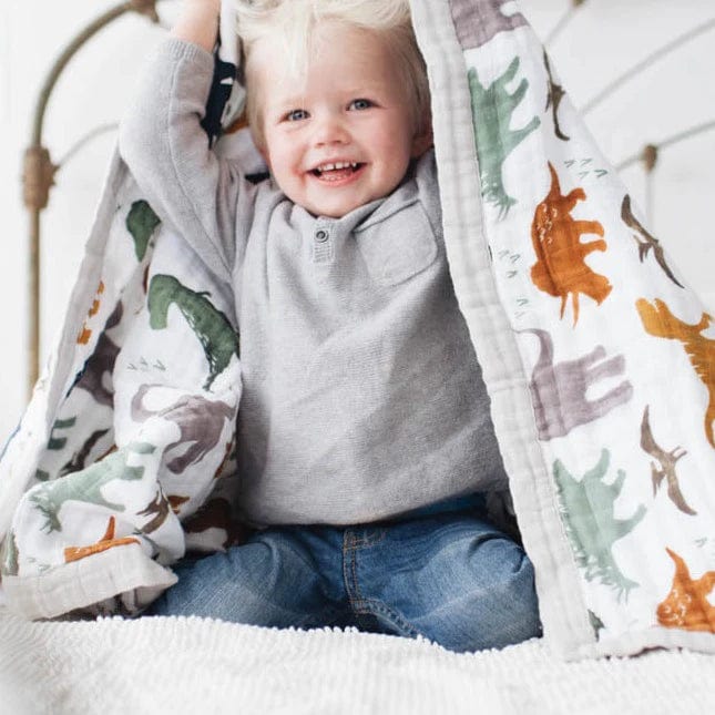 Cotton Muslin Quilted Throw - Dino Friends Little Unicorn Lil Tulips
