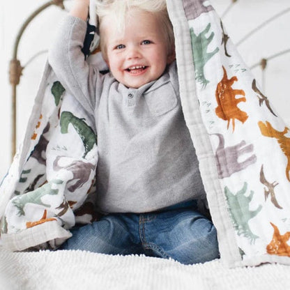 Cotton Muslin Quilted Throw - Dino Friends Little Unicorn Lil Tulips