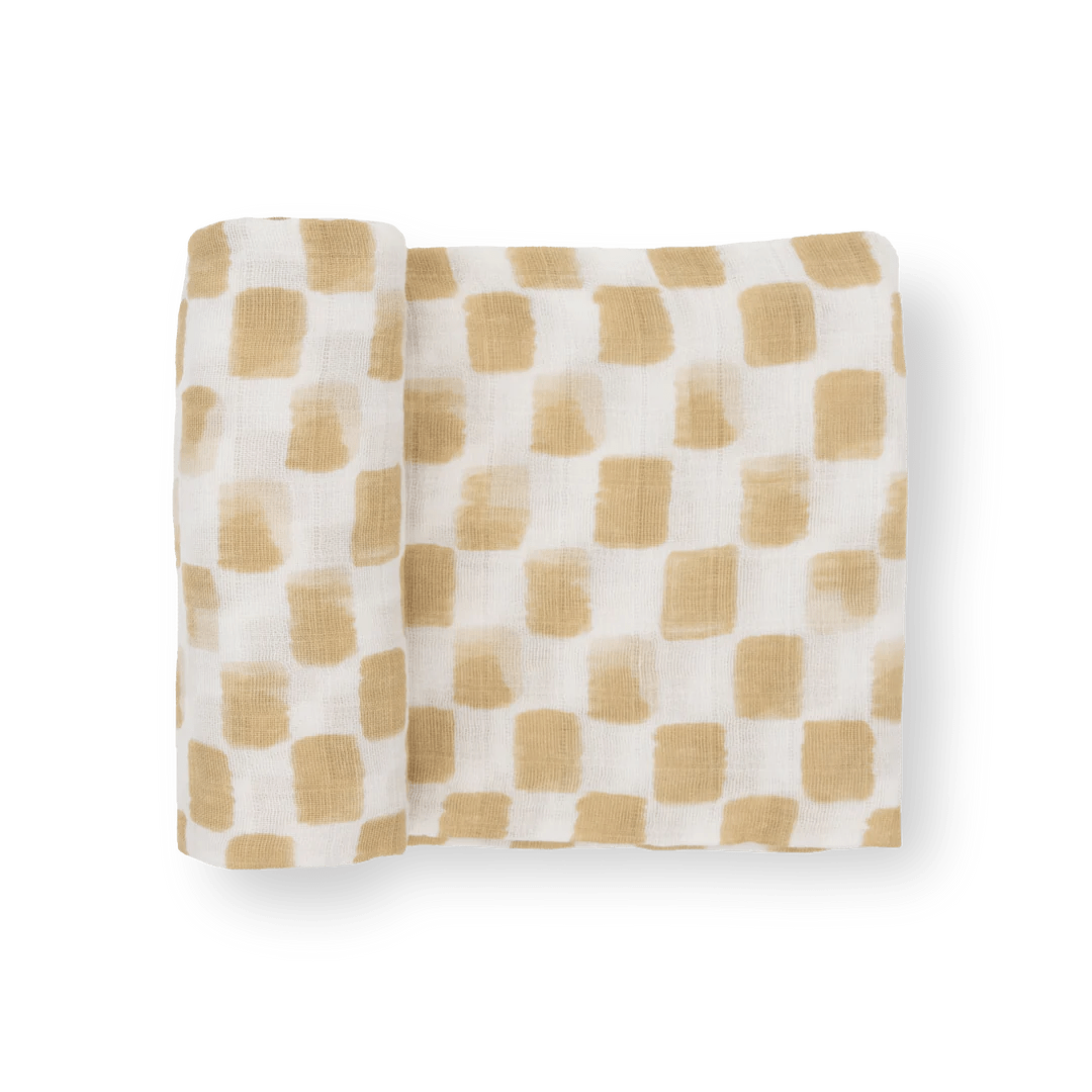 Cotton Muslin Swaddle Blanket - Adobe Checker Little Unicorn Lil Tulips