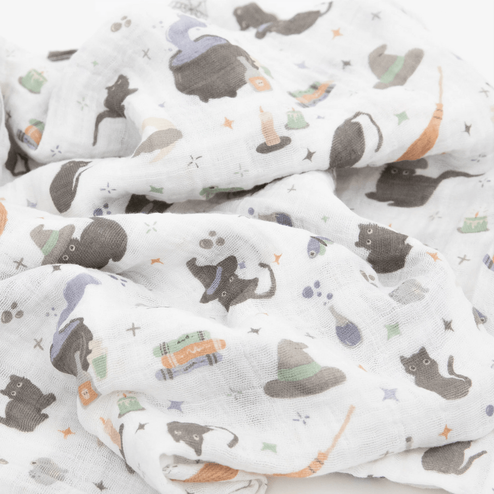 Cotton Muslin Swaddle Blanket - Cats and Cauldrons Little Unicorn Lil Tulips