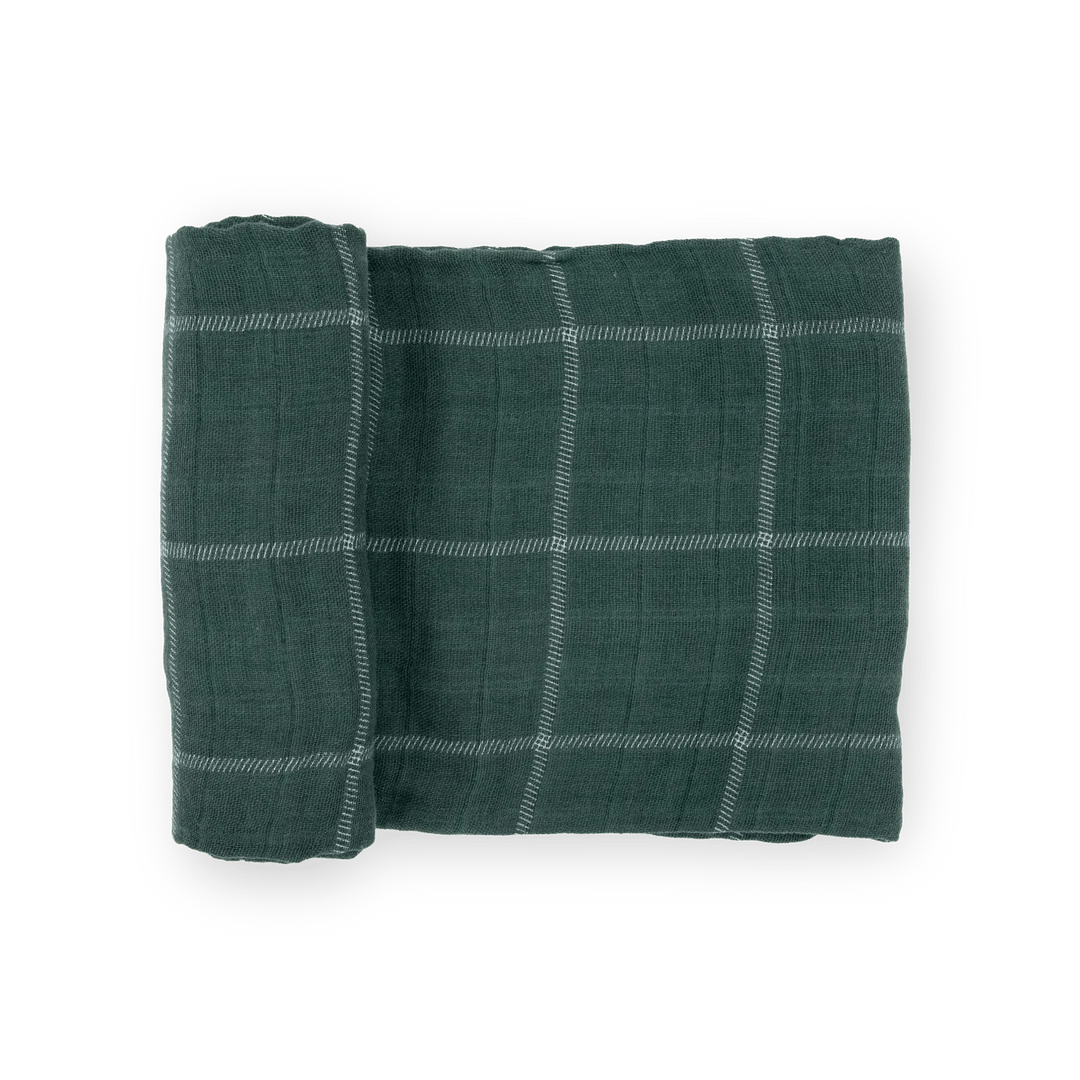 Cotton Muslin Swaddle Blanket - Evergreen Plaid Little Unicorn Lil Tulips