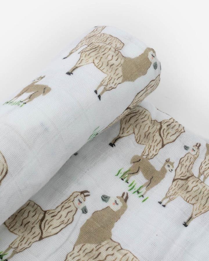 Cotton Muslin Swaddle Blanket - Llama Llama Little Unicorn Lil Tulips