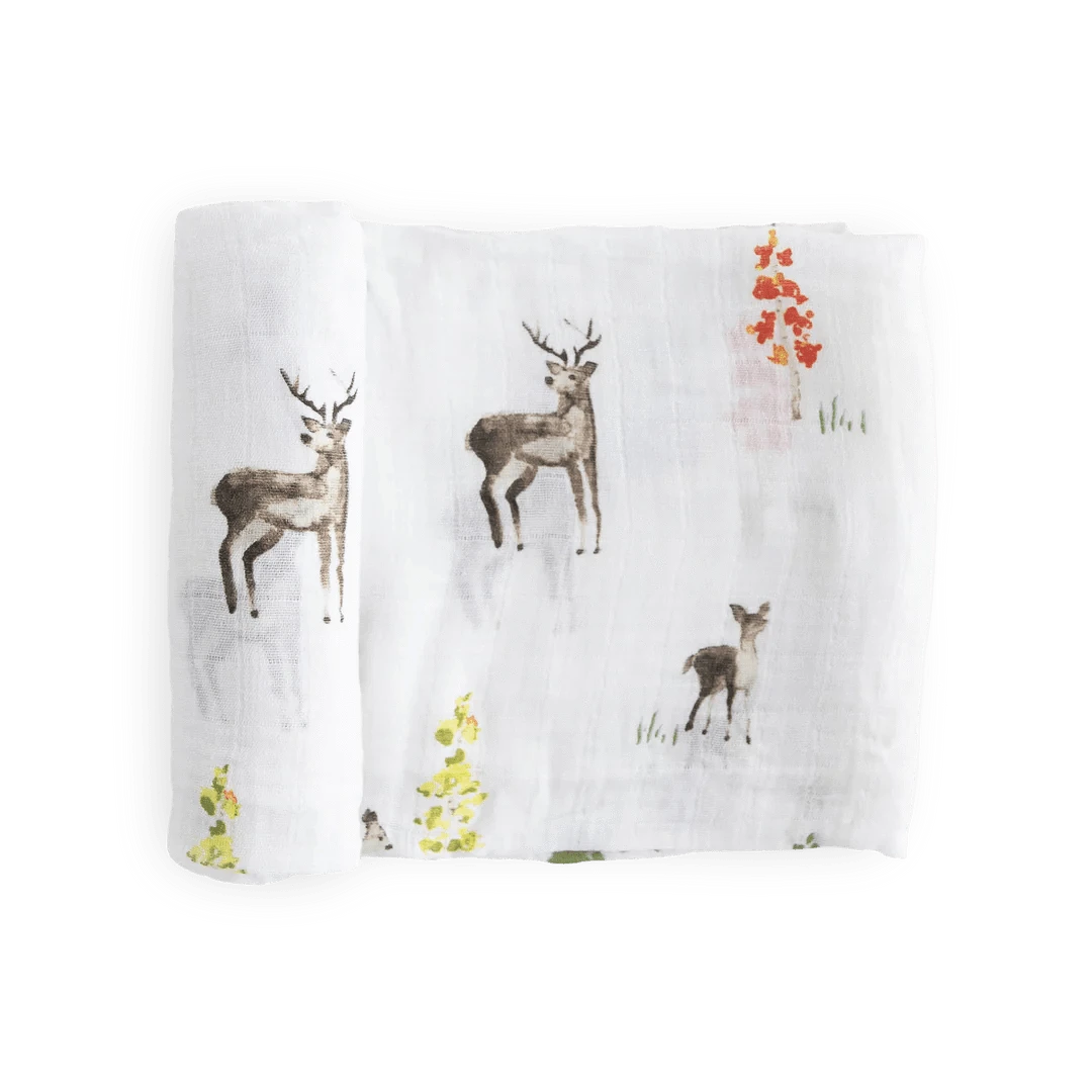 Cotton Muslin Swaddle Blanket -  Oh Deer Little Unicorn Lil Tulips