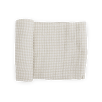 Cotton Muslin Swaddle Blanket - Tan Gingham Little Unicorn Lil Tulips